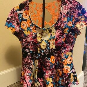 Vibrant Floral Lace Back Blouse